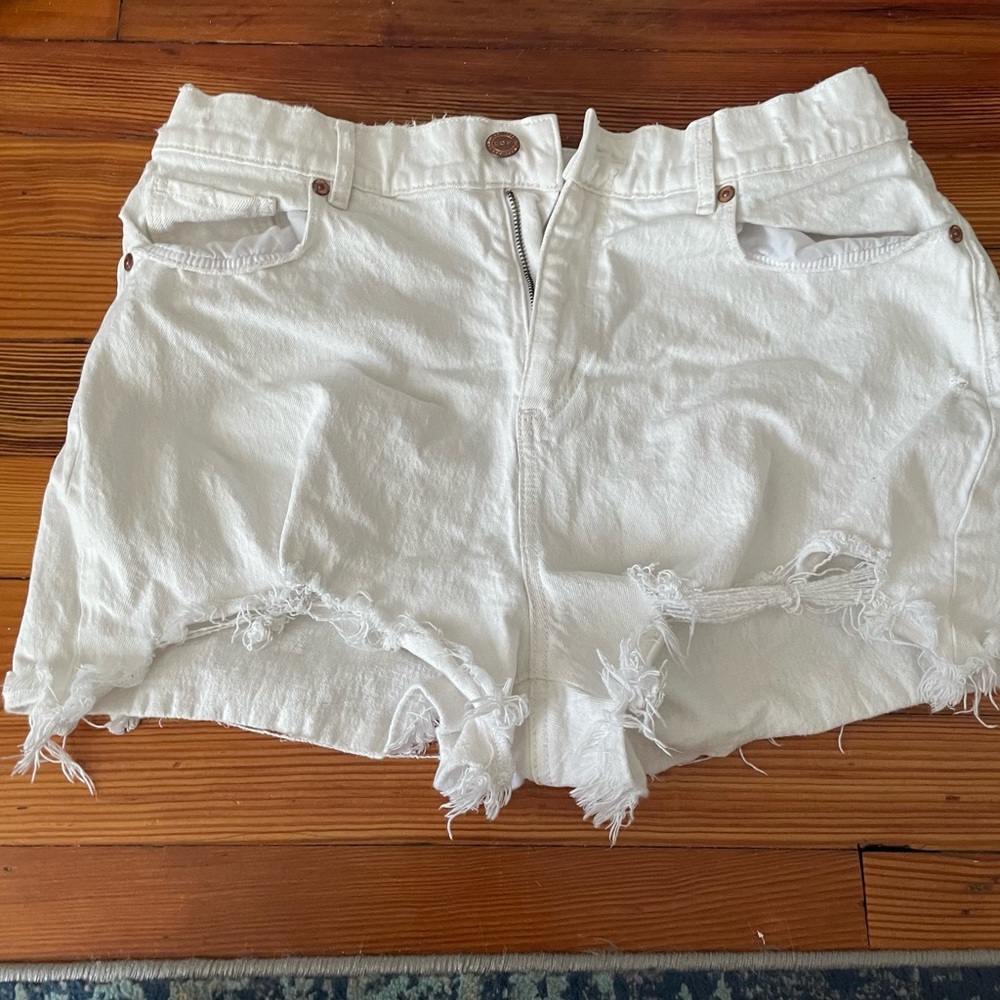 GUC LOFT white distressed high waisted white jean shorts